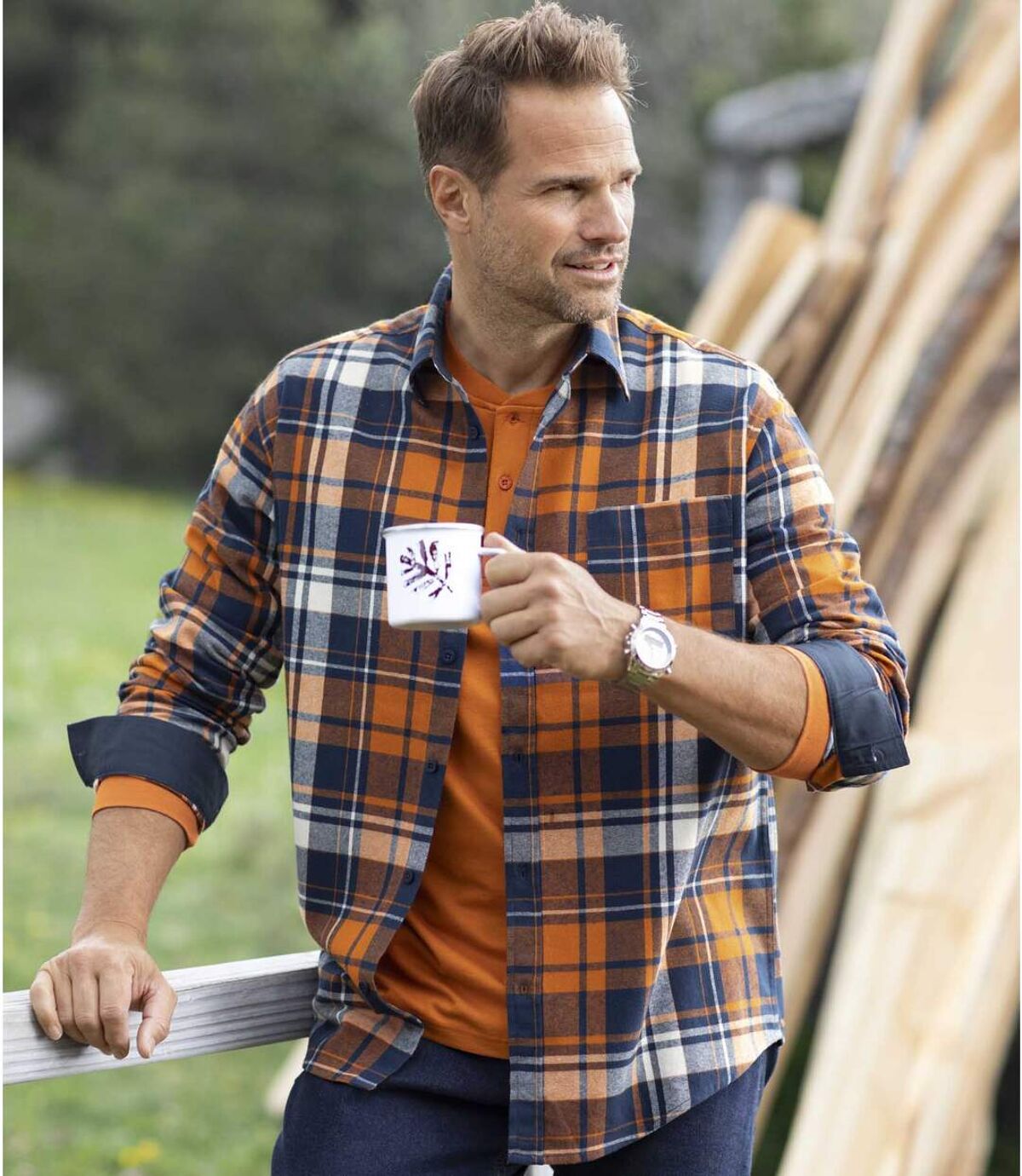 Men's Orange Checked Flannel Shirt  Atlas For Men