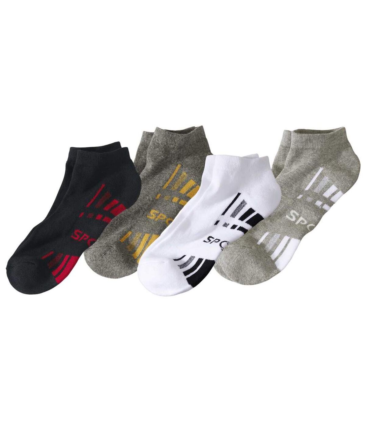 Pack of 4 Pairs of Men's Sneaker Socks - White Black Gray Atlas For Men