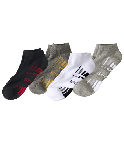 Pack of 4 Pairs of Men's Sneaker Socks - White Black Grey