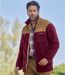 Men's Burgundy Sherpa-Lined Fleece Jacket 