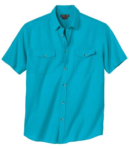 Men's Turquoise Linen & Cotton Blend Shirt