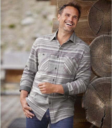 Men's Gray Striped Flannel Shirt 