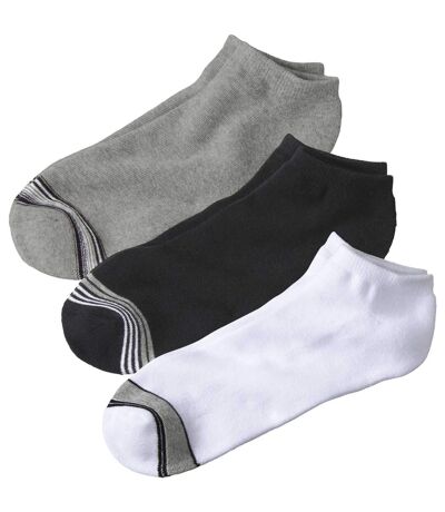 Pack of 3 Pairs of Men's Trainer Socks - Grey Black White 