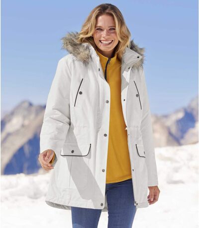 Women's White Quilted Parka - Water-Repellent