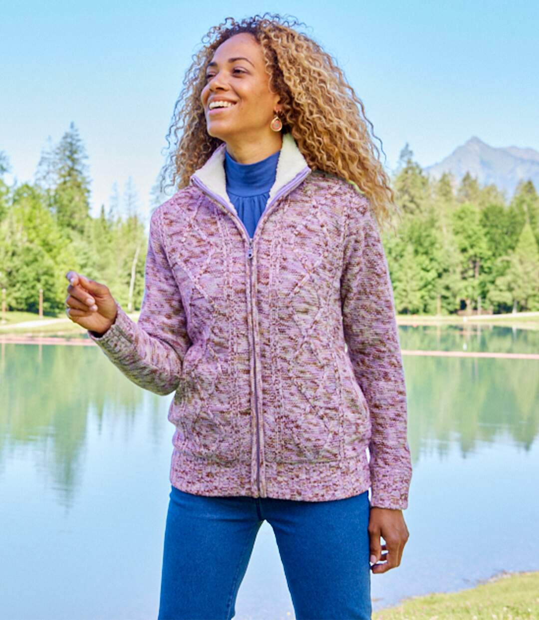 Women's Mottled Knitted Jacket - Lavender Ecru Coral Atlas For Men