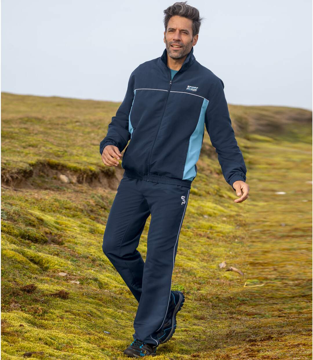 Men's Navy Microfibre Tracksuit Bottoms - Elasticated Waistband