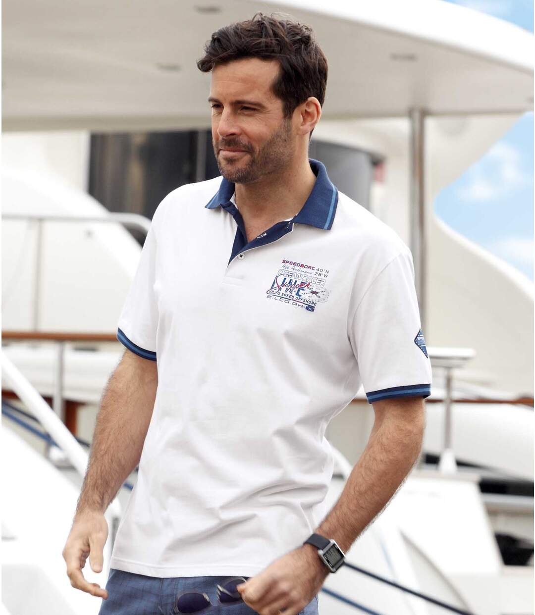 Pack of 2 Men's Skipper Polo Shirts - White and Blue