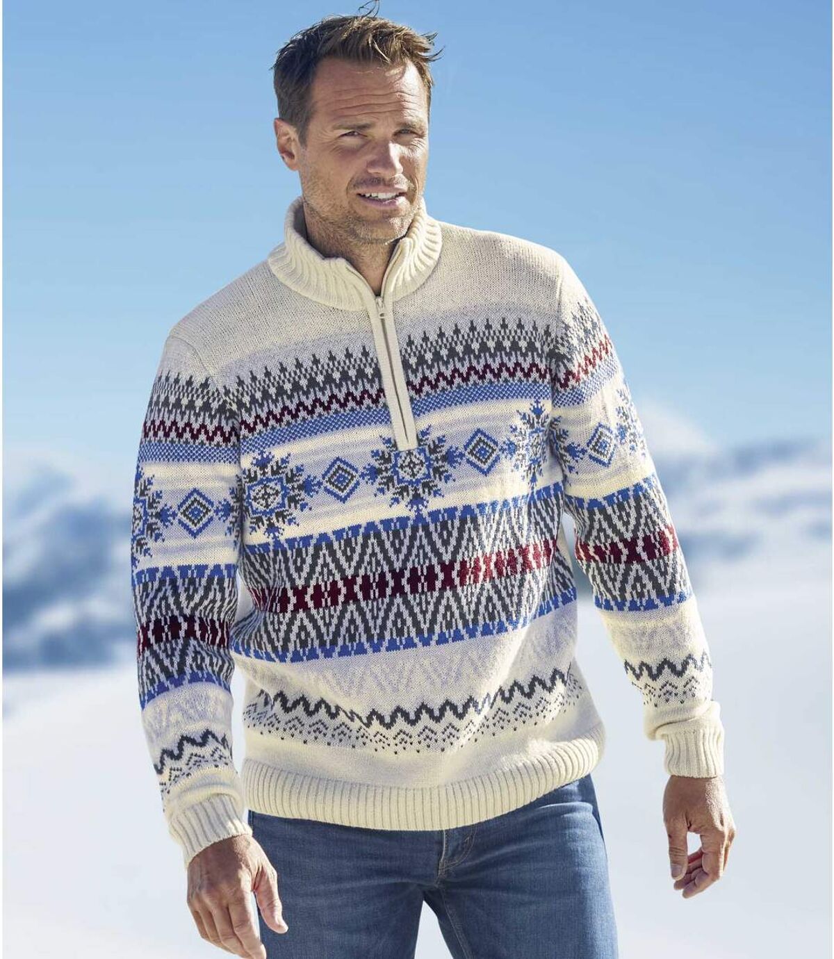 Men's Ecru Winter Sweater - Half Zip Atlas For Men
