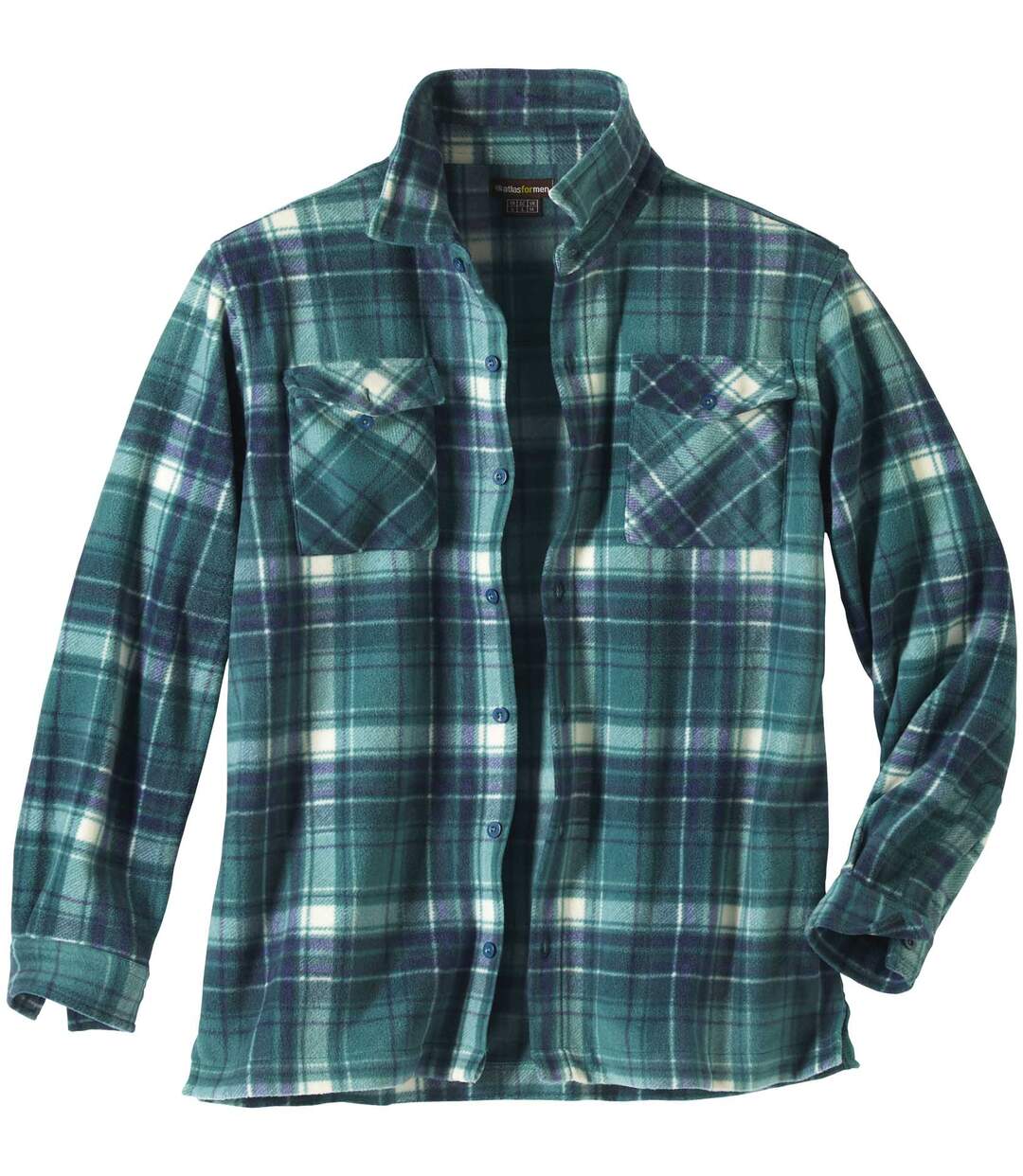 Men's Checked Fleece Overshirt - Green Blue-2