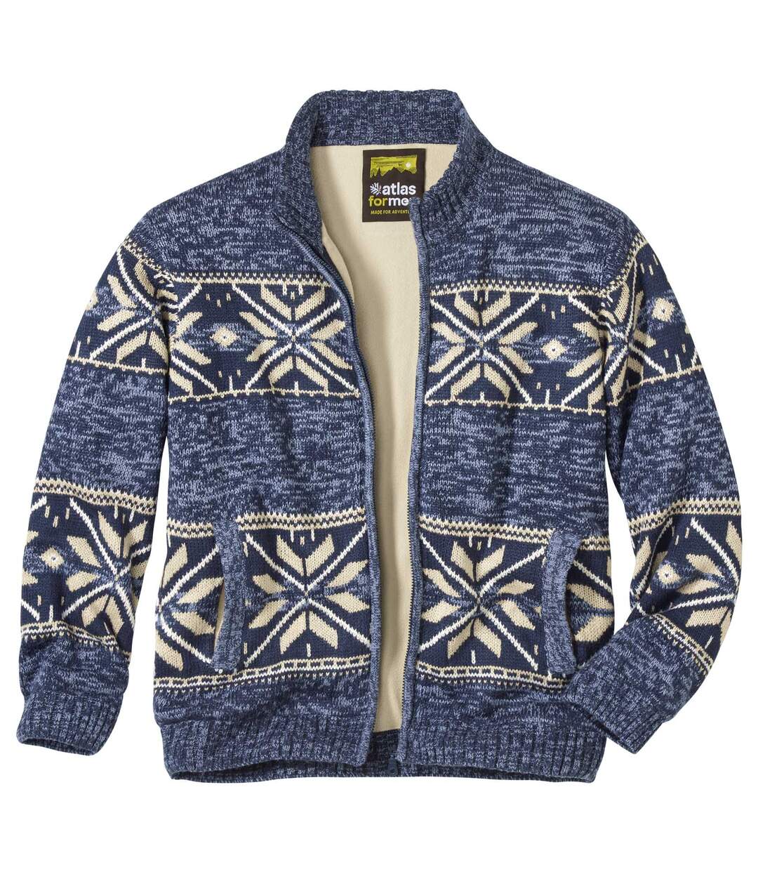Men's Fleece-Lined Knitted Jacket - Mottled Blue Beige Atlas For Men