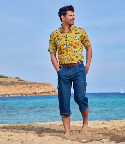 Men's Yellow Patterned Summer Shirt 