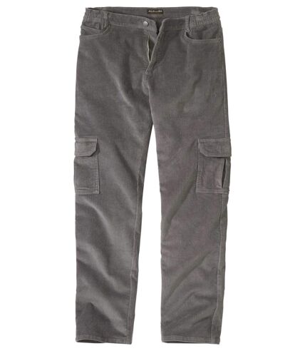 Men's Grey Stretch Corduroy Cargo Trousers
