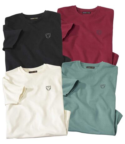Pack of 4 Men's Eagle Print T-Shirts - Black White Green Burgundy