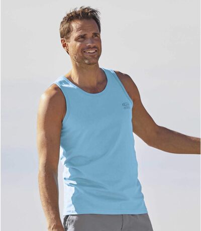 Pack of 3 Men's Sporty Beach Tank Tops - Turquoise Gray White