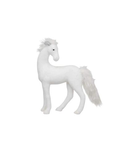 Statue Déco Cheval Fourrure 53cm Blanc