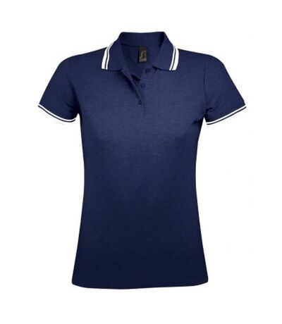 SOLS Womens/Ladies Pasadena Tipped Short Sleeve Pique Polo Shirt (French Navy/White)