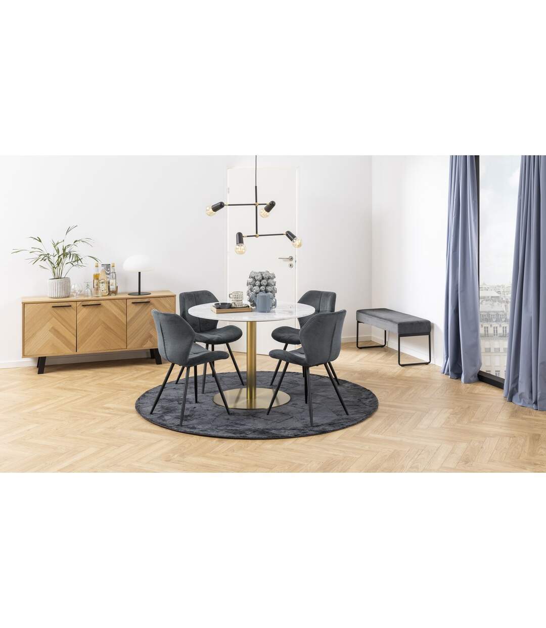 Banc 2 places en tissus effet velours et Métal - Gris et Noir-2