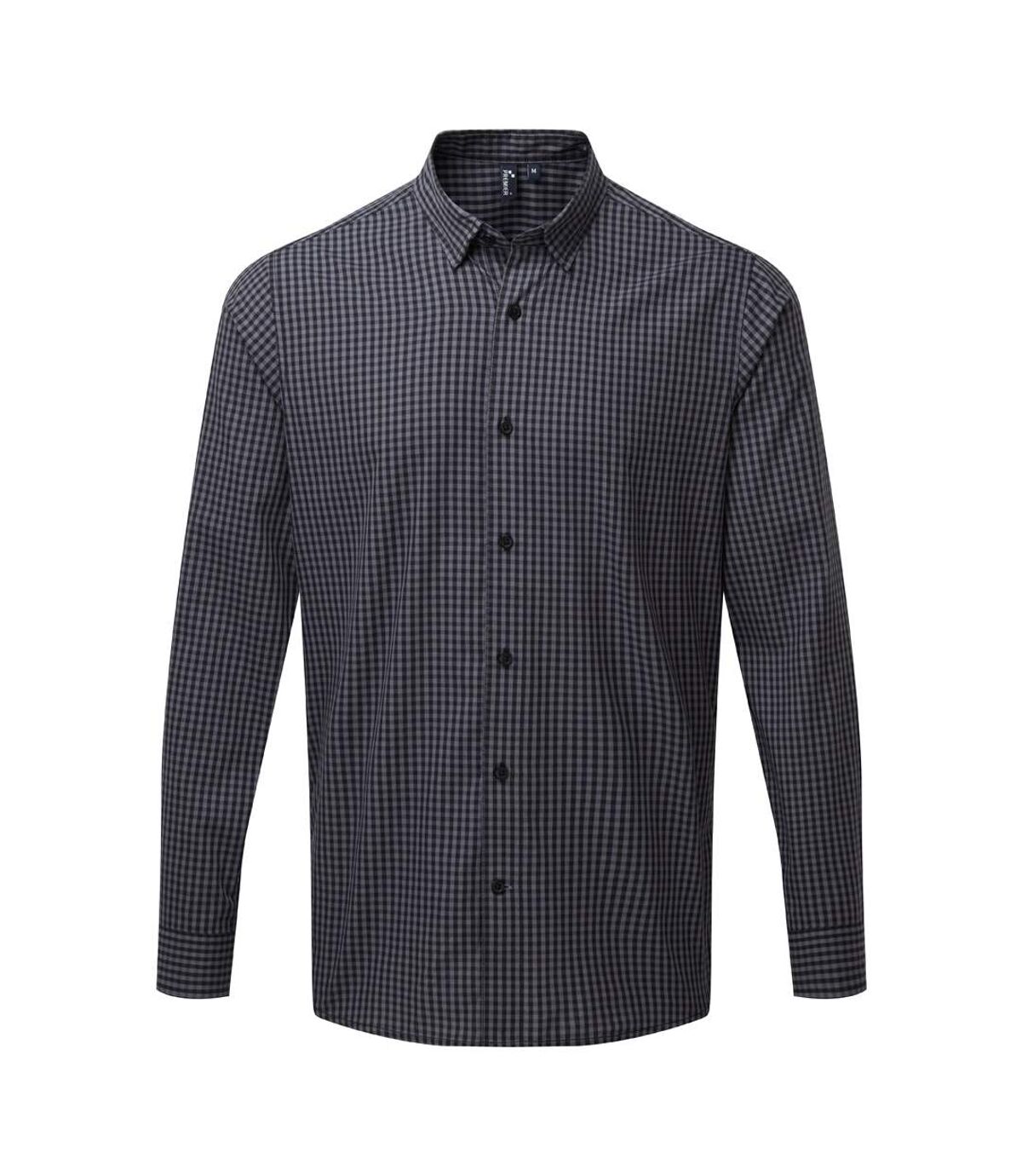 Premier Mens Maxton Check Long Sleeve Shirt (Steel/Black)