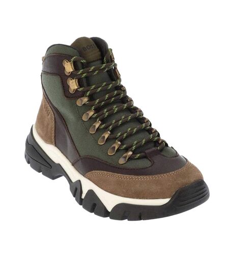 Mens Panelled Material Mix Ankle Boots Green Boss