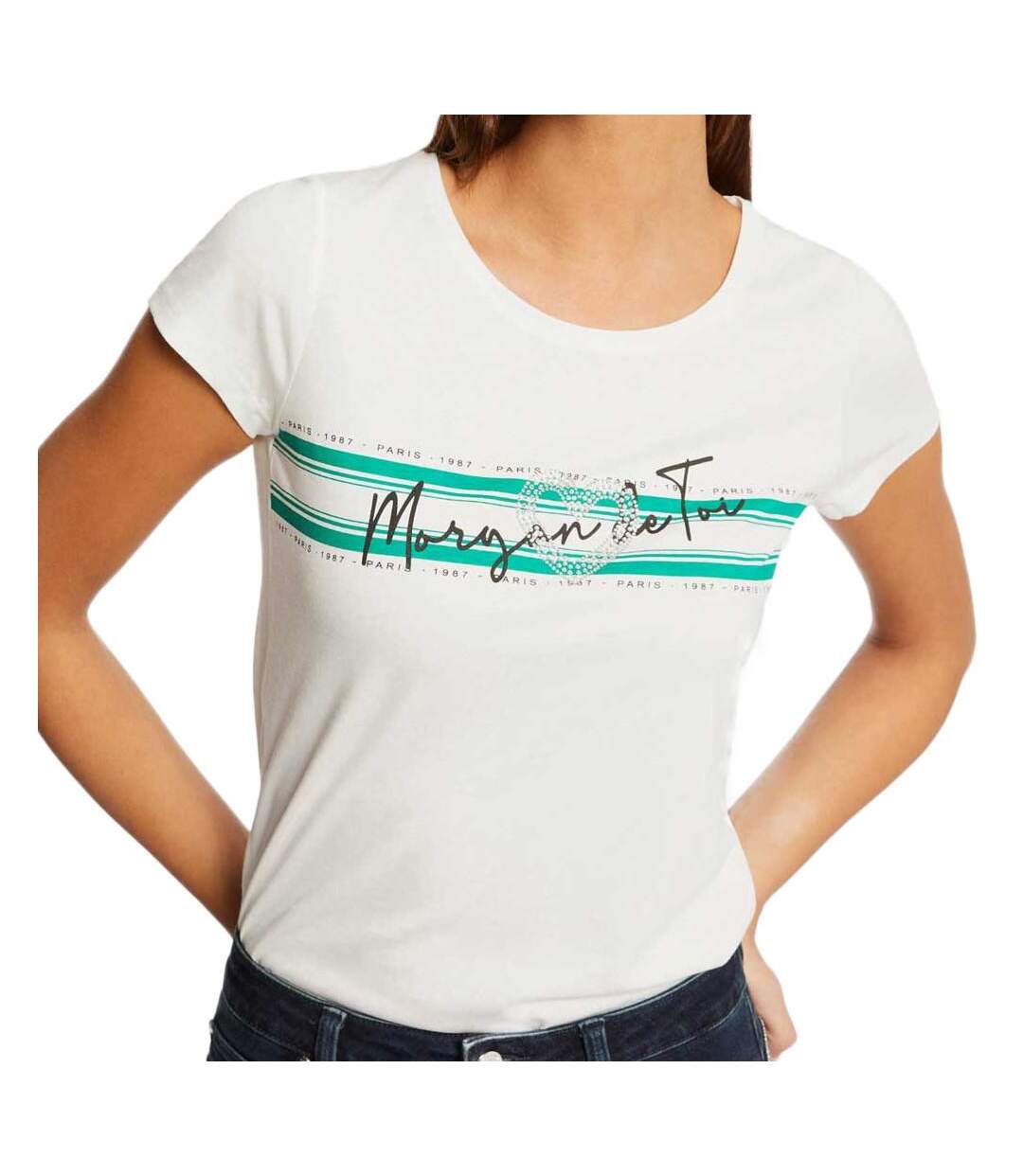 T-shirt Blanc/Vert Femme Morgan Dtoi - S-1