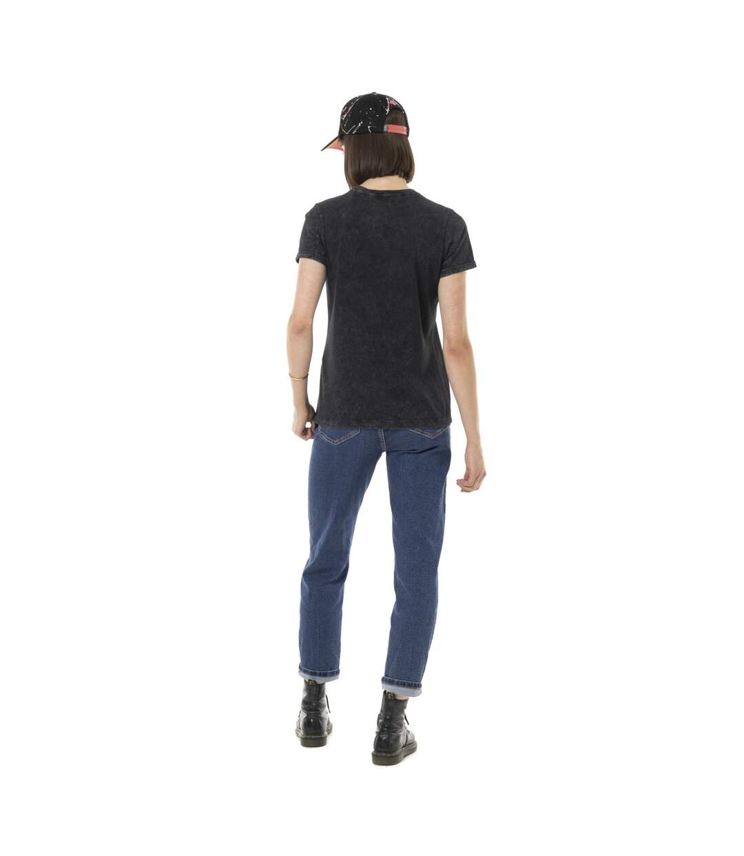T-shirt femme uni col rond délavé et print devant Motor Vondutch-5
