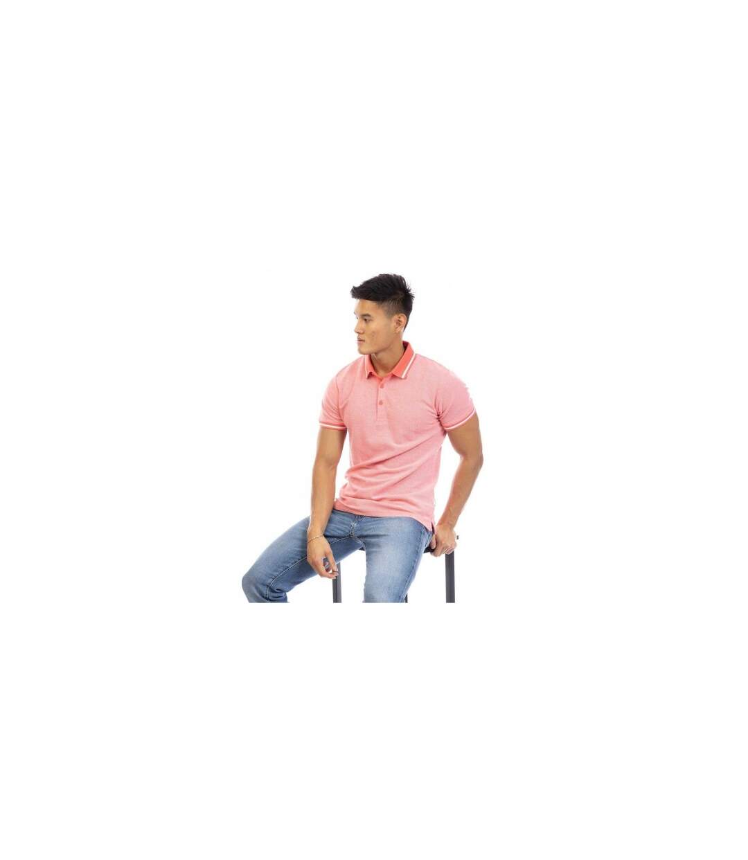 Mens Textured Short-sleeved Polo Shirt Pink Peter Werth-1