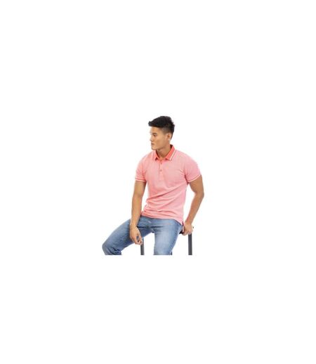 Mens Textured Short-sleeved Polo Shirt Pink Peter Werth