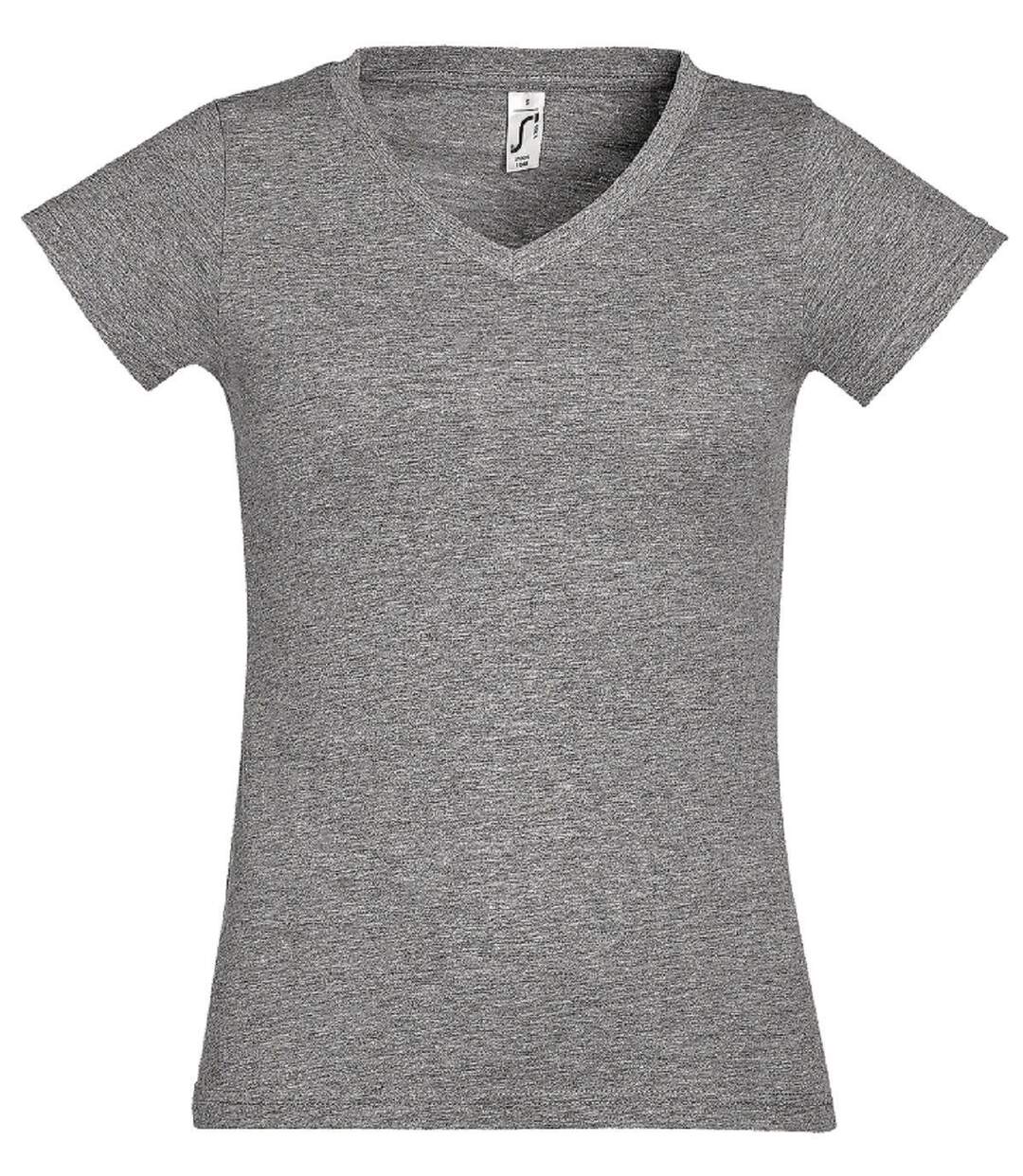 T-shirt manches courtes col V - Femme - 11388 - gris chiné