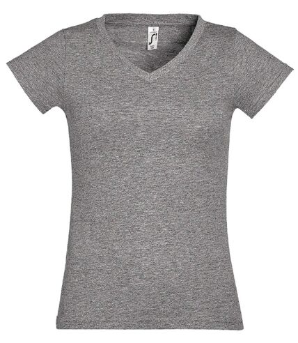 T-shirt manches courtes col V - Femme - 11388 - gris chiné