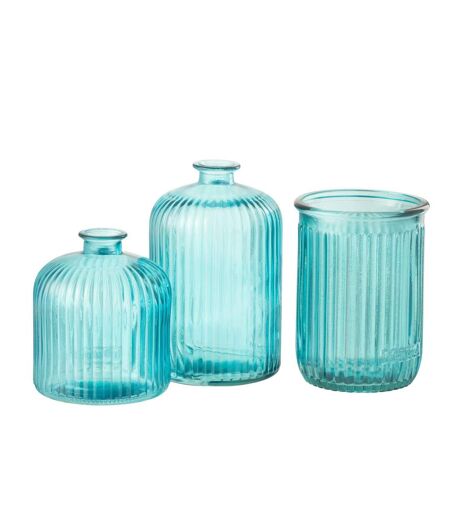 Vase Bouteille en Verre Stripe 23cm Bleu Aqua