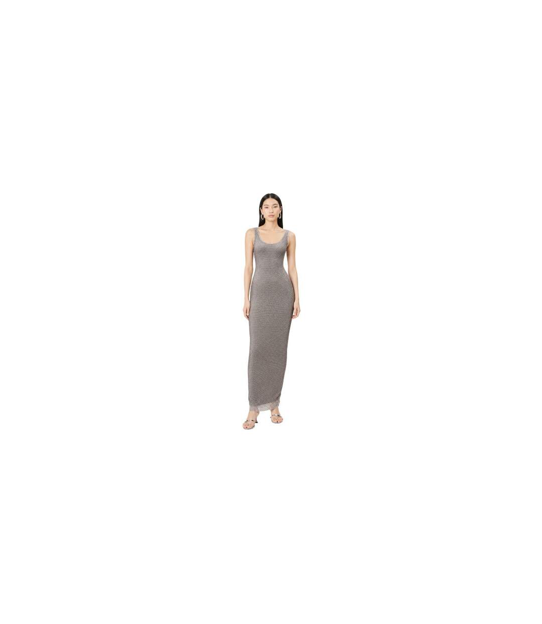 Womens/ladies Rhinestone Mesh Scoop Neck Slim Maxi Dress Silver AmyLynn-1