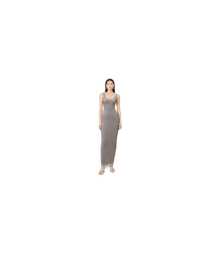 Womens/ladies Rhinestone Mesh Scoop Neck Slim Maxi Dress Silver AmyLynn