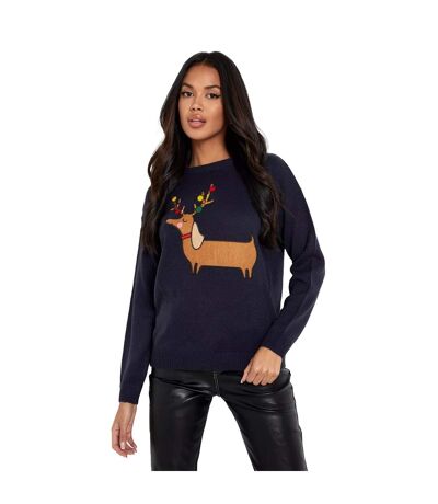 Pull De Noël Femme Bleu Marine Brave Soul