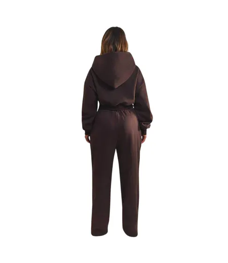 Womens/ladies Classics Cropped Full Zip Hoodie Chocolate Brown Mars The Label
