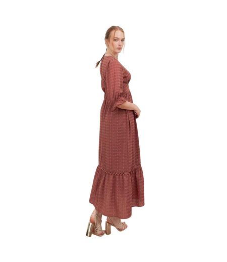 Robe Mi-longue Manches ¾ Motif/style À Carreaux Femme Terre Cuite Lovedrobe