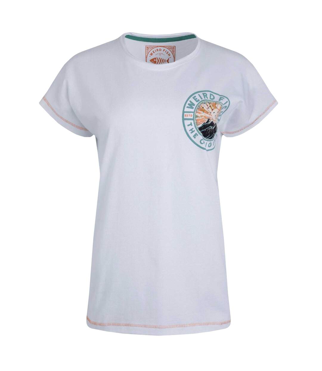 Womens/ladies sunset summit graphic back print t-shirt white Weird Fish-1