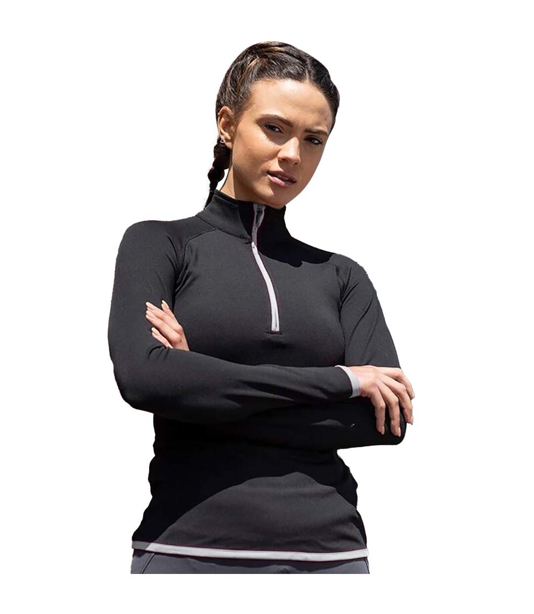 Haut de sport à col zippé femme noir/blanc arctique Awdis-3