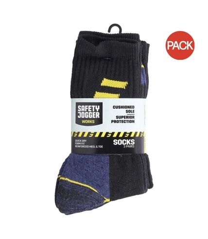 Pack of 3  Unisex adult ankle socks  black/blue/yellow Safety Jogger