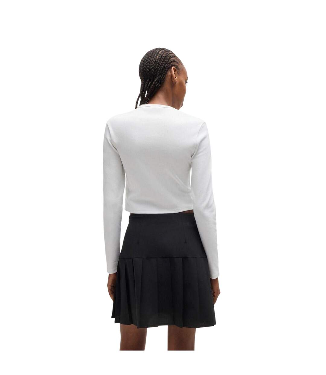 Womens/ladies Logo Slim Long-sleeved Crop T-shirt White Hugo-3