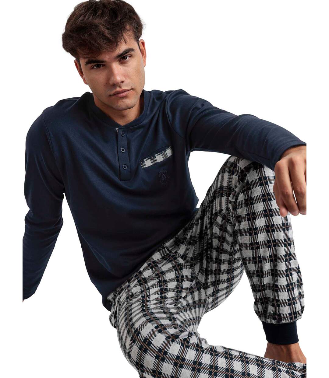 Pyjama tenue pantalon polo manches longues Classic Checks Admas-3