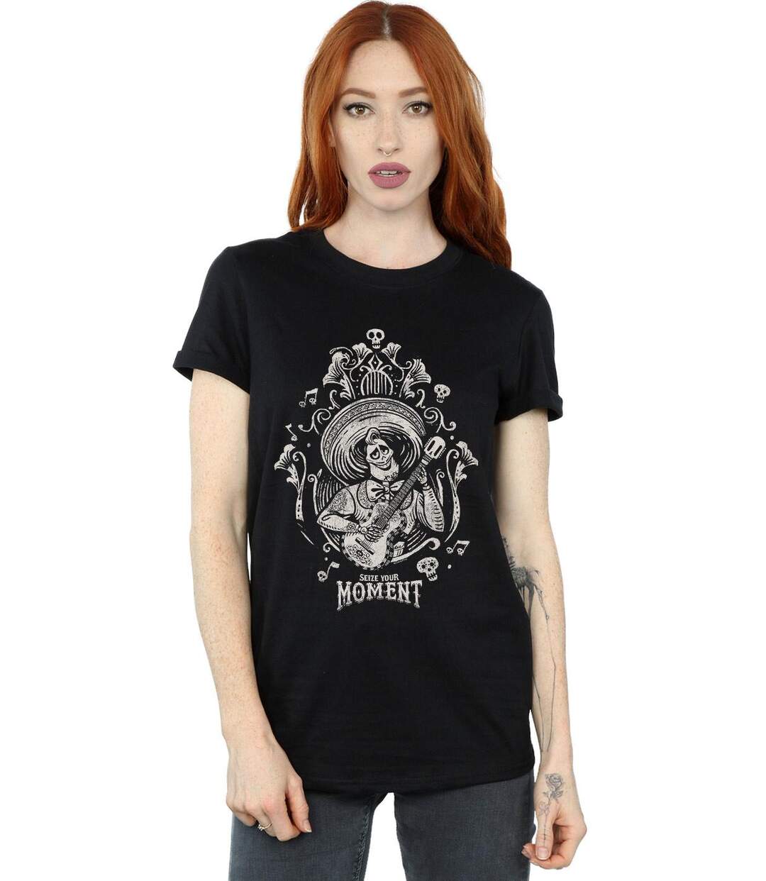 Disney Womens/Ladies Coco Ernesto Seize Your Moment Cotton Boyfriend T-Shirt (Noir) - UTBI16564-2