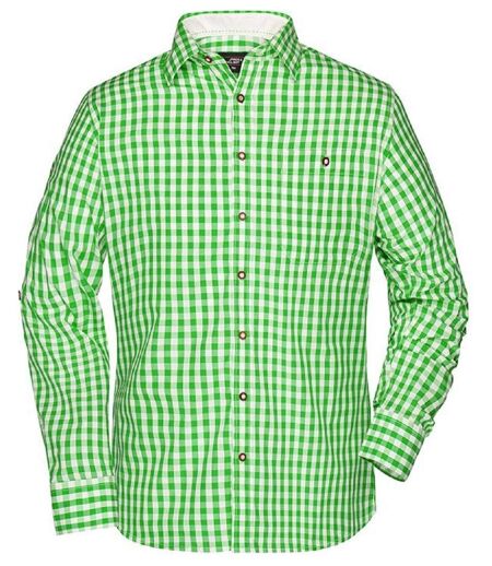 chemise manches longues à carreaux - JN638 - HOMME - vert et blanc