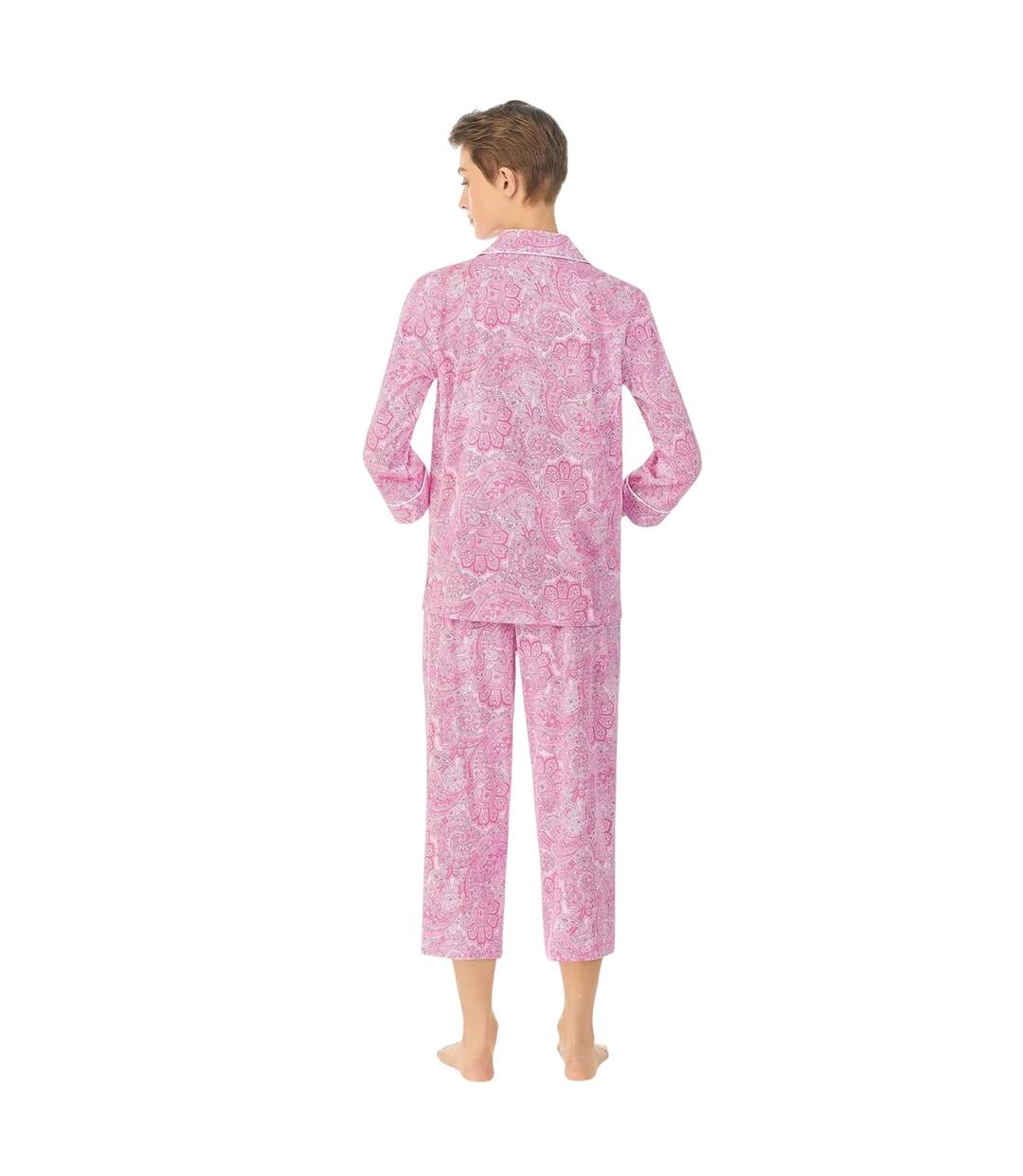 Ensemble De Pyjama Long Manches ¾ Motif/style Cachemire Femme Rose Ralph Lauren-3