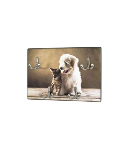 Porte-Clés Mural Chien & Chat 30cm Marron