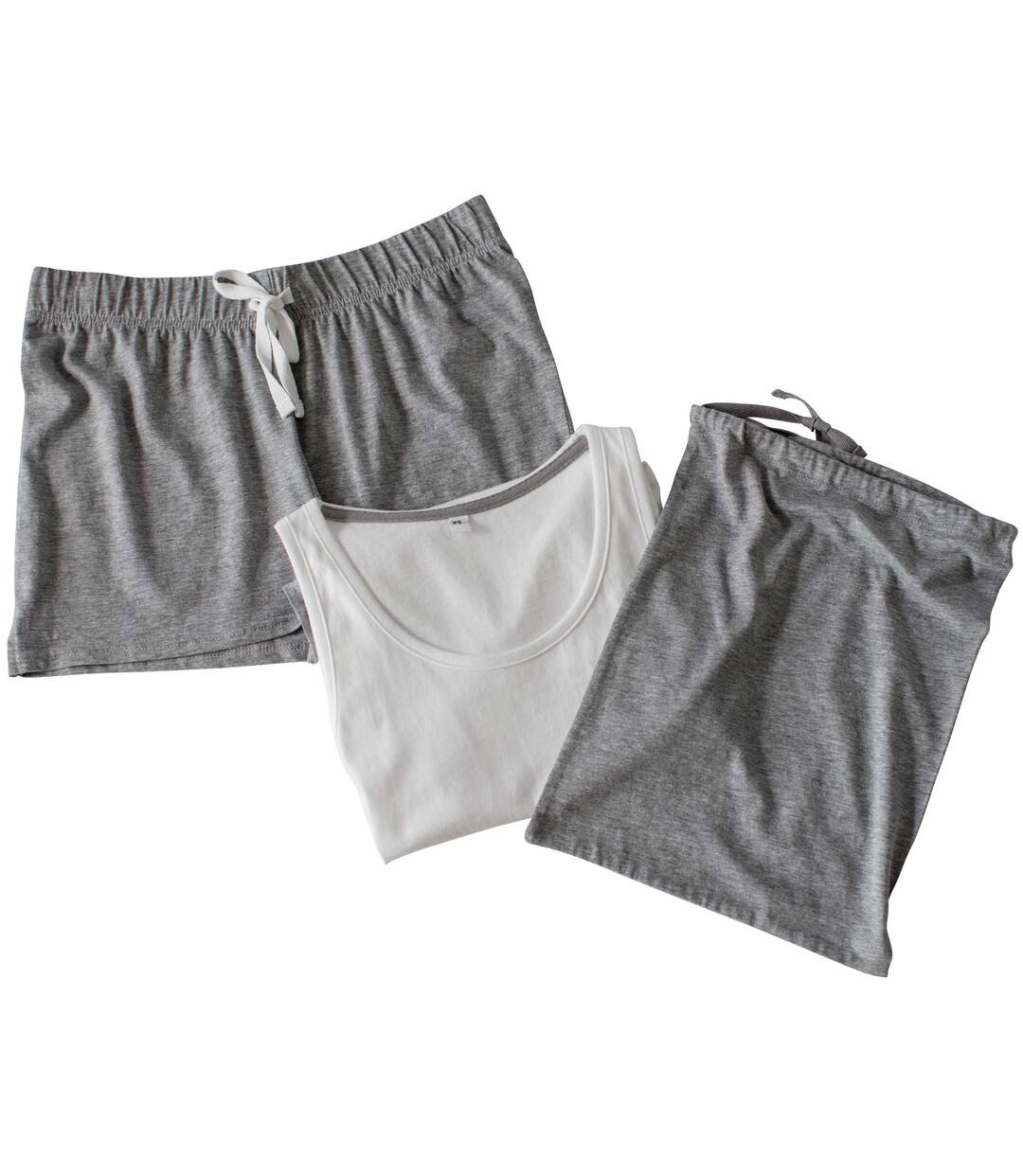 Ensemble Pyjama Court Femme Blanc Gris Towel City-3