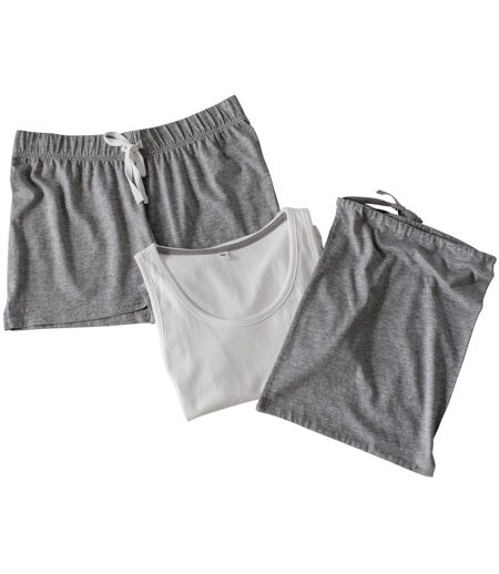 Ensemble Pyjama Court Femme Blanc Gris Towel City