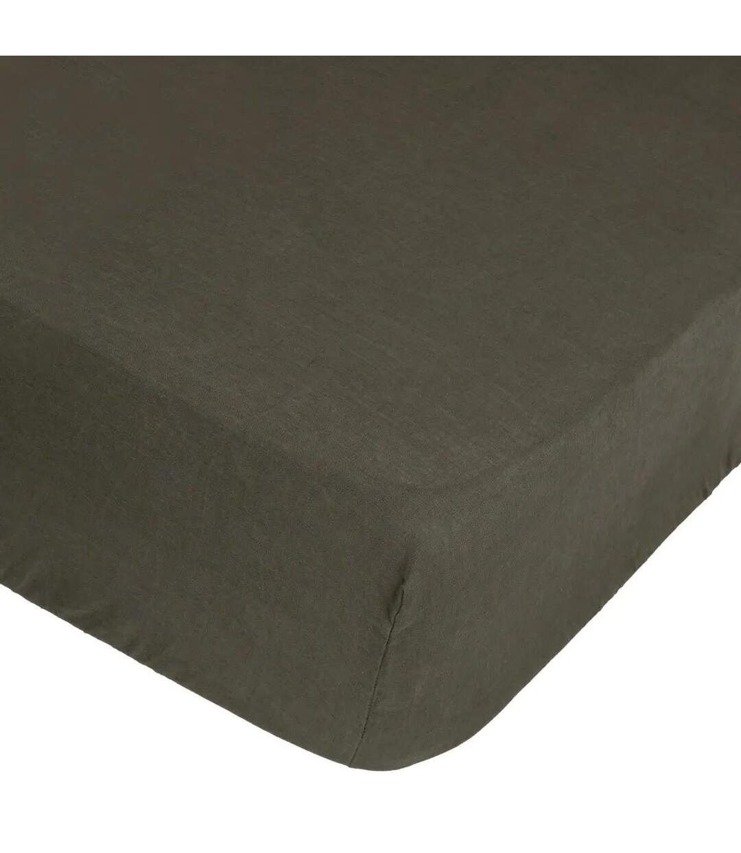 Drap Housse en Lin Adorable 160x200cm Vert Kaki-1