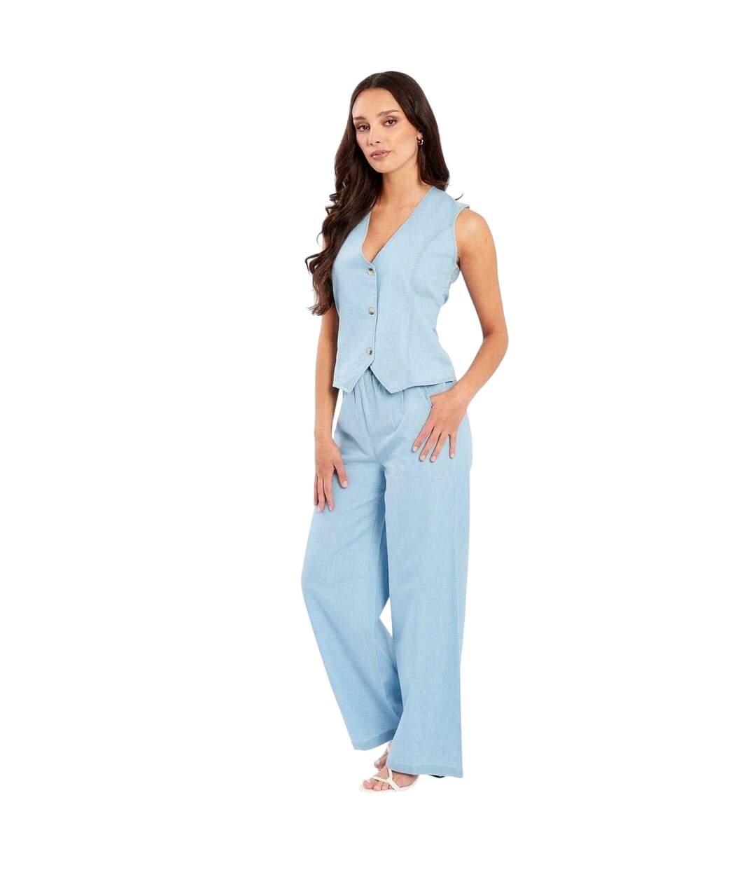 Womens/ladies Shiny Skinny Waistcoat Light Blue Be You-1