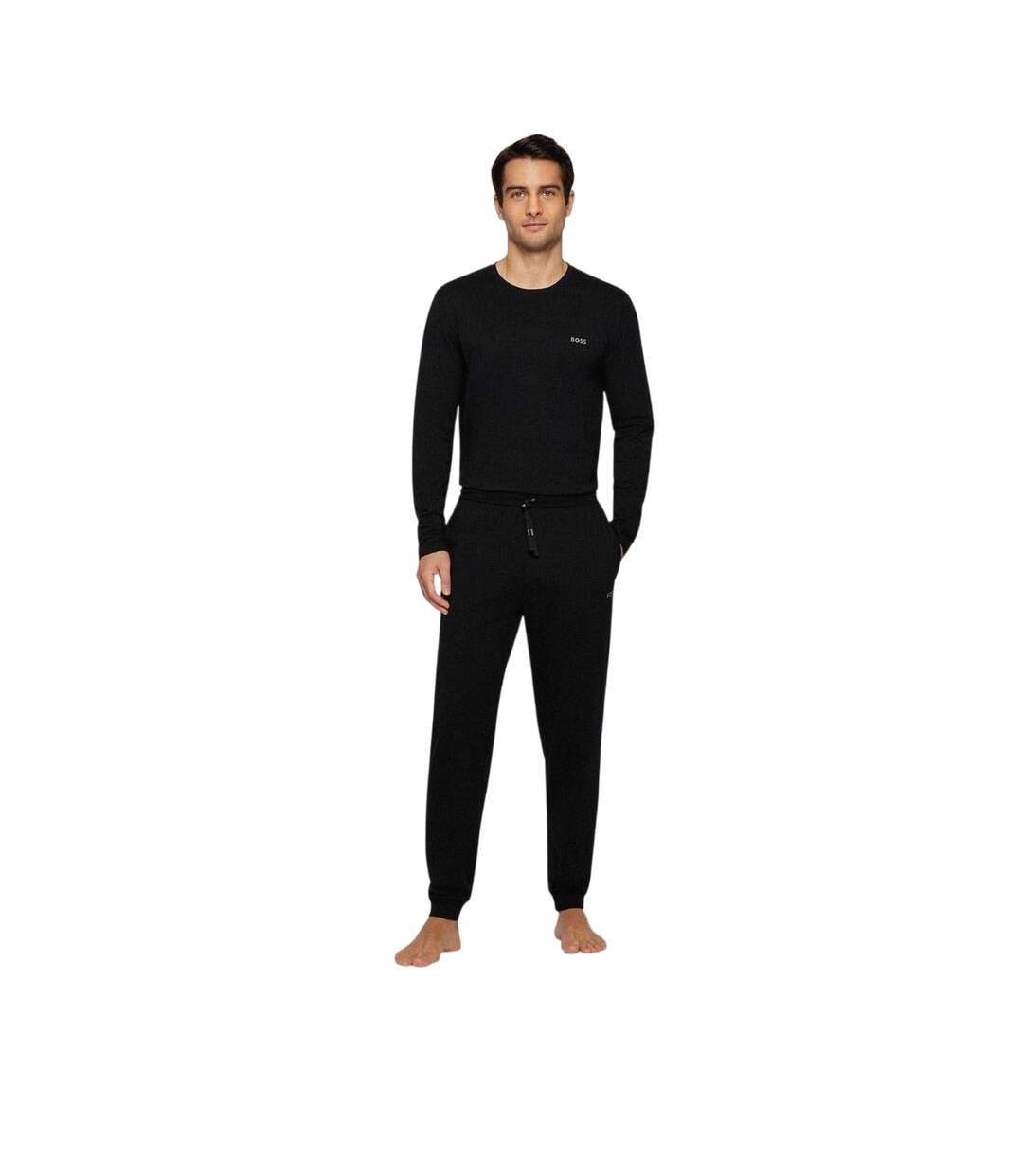 Mens Embroidered Logo Crew Neck Long-sleeved T-shirt Black Boss-3