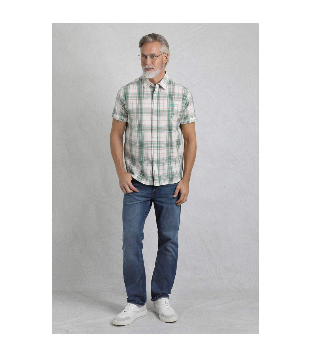 Mens judd checked organic cotton short-sleeved shirt viridis Weird Fish-3